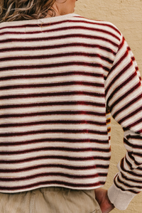 Women's Fall/Winter Striped Crew Neck Cropped Knit Sweater