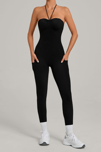 Women's Pleated Buttocks Lift Side Pocket Jumpsuits