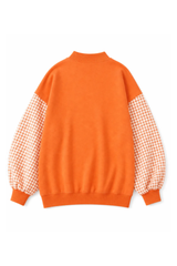 Women's Fall Gingham Spliced Oversize Mock Neck Sweatshirt