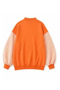 Women's Fall Gingham Spliced Oversize Mock Neck Sweatshirt