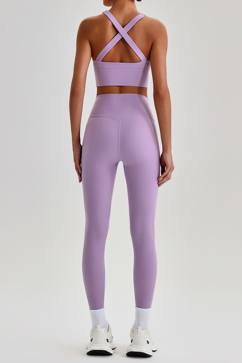 Women's Cross Back Bra & No Front Seam Leggings Yoga  Set