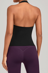Women's Athletic Patchwork Backless Halterneck Tank Top