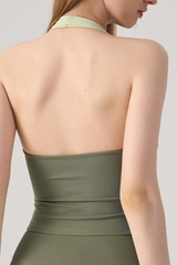 Women's Athletic Halterneck Color Block Cropped Tank Top