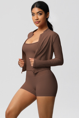 Women Tight Yoga Set:Brushed Sports Bra+ Zip Jacket + Shorts