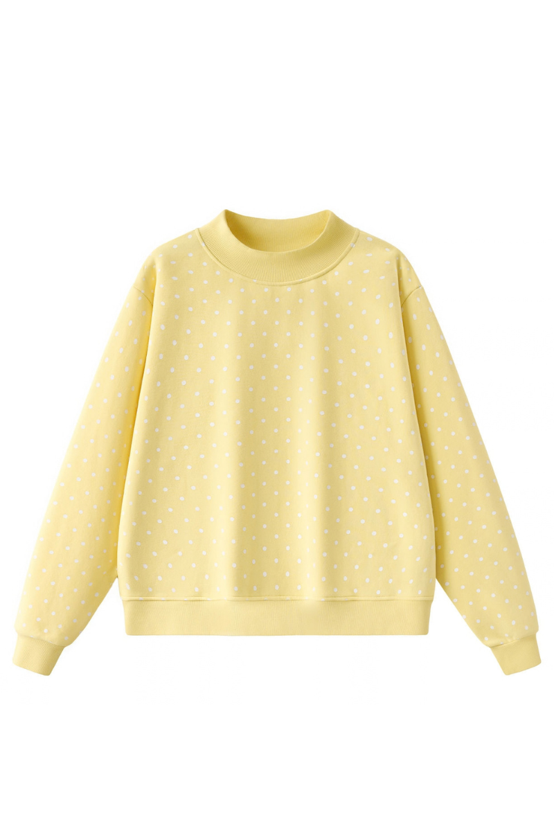 Unisex Fall Cozy Fleece Polka Dot Mockneck Sweatshirt