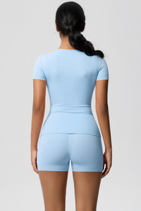 Women Yoga Set: Quick Dry Breathable Short Sleeve + Shorts