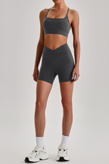 Women's Brushed Cutout Bra & V-Waist No Front Seam Shorts Set