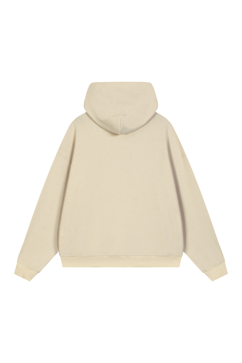 Unisex Fall Boxy Fit Waffle Texture Pullover Relaxed Hoodie