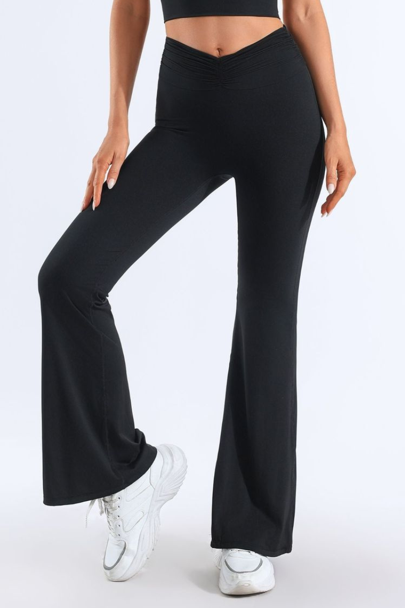 Women's Pleated Waist High-Stretch Yoga Flared Pants
