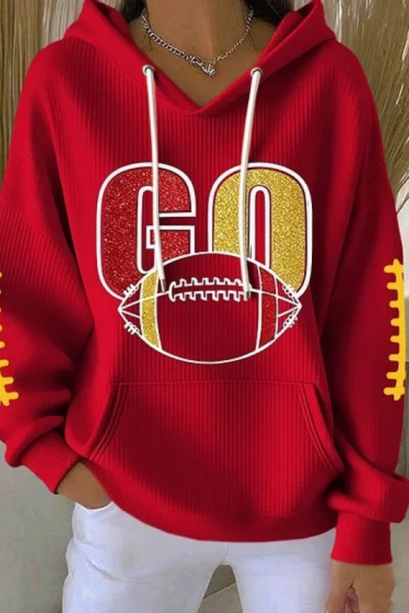 Women's Fall Christmas Print Ribbed Hoodie
