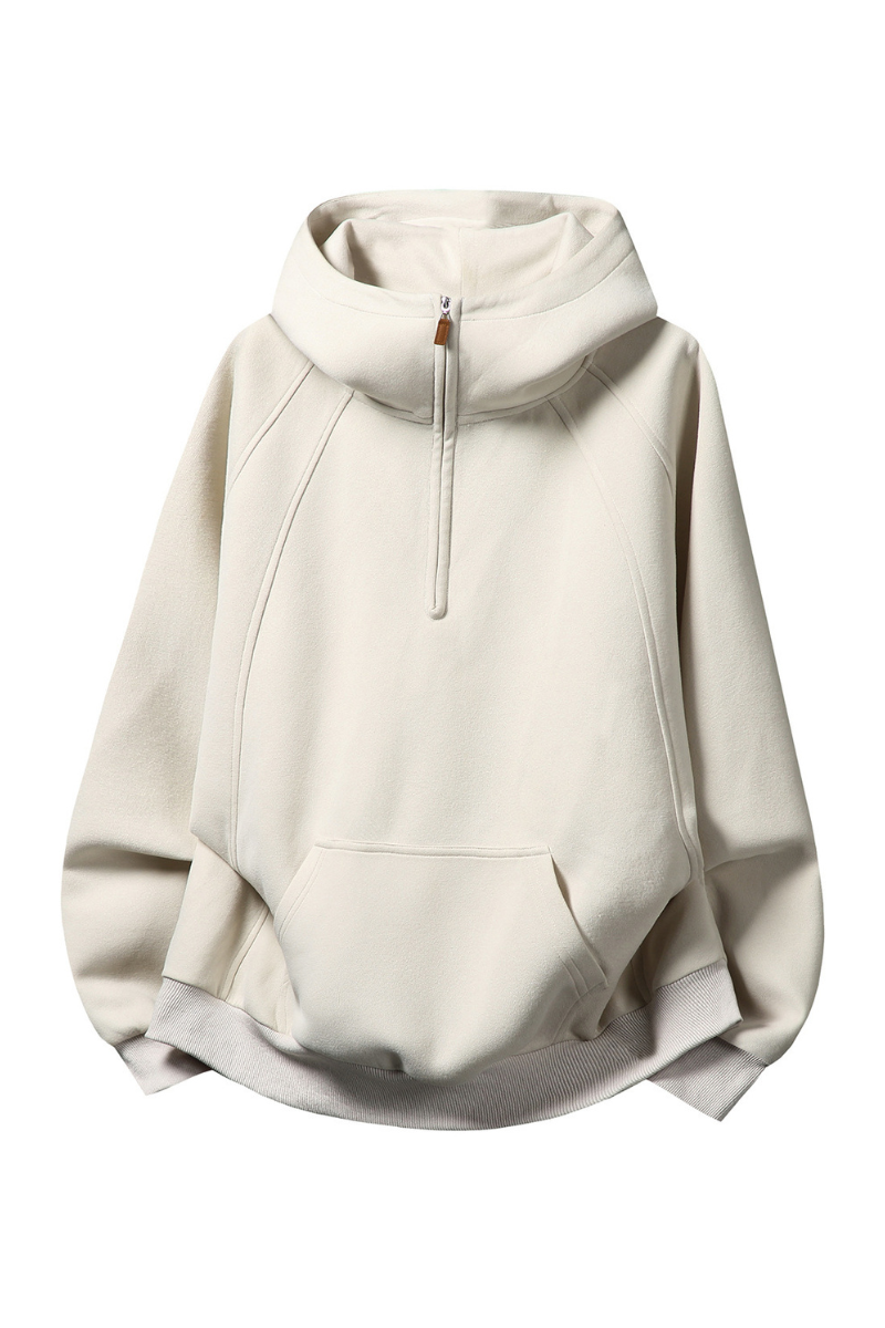 Men's Fall/Winter Fleece-Lined Half-Zip Hooded Sweatshirt