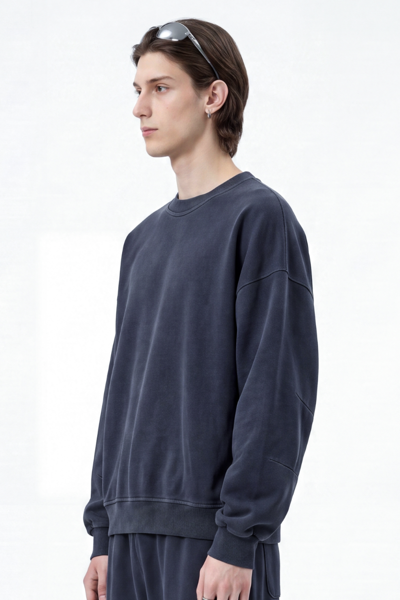 Men's Fall 100% Cotton Streetwear Washed Relaxed Pullover