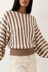 Women's Fall Cropped Color Block Striped Knit Sweater