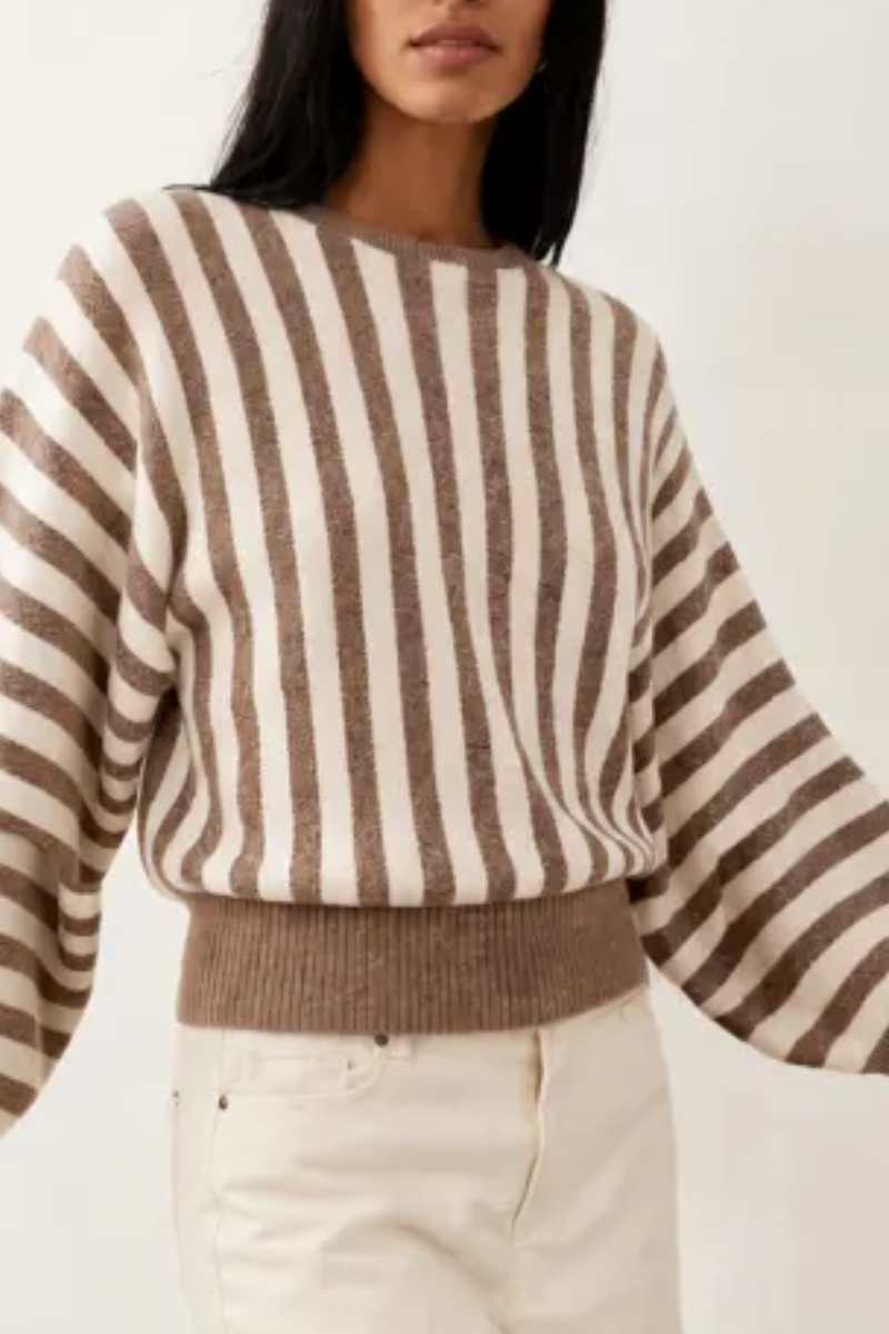 Women's Fall Cropped Color Block Striped Knit Sweater