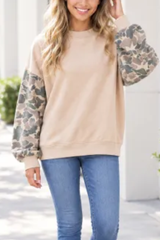 Women's Fall Color Block Camouflage Mockneck Sweatshirt