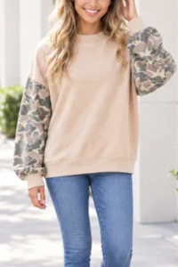 Women's Fall Color Block Camouflage Mockneck Sweatshirt