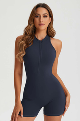 Women's Half Zip Padded Pleated Buttocks Lift Yoga Jumpsuits