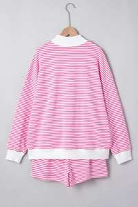 Women's Loungewear Sets:Striped Mock Neck Sweatshirt &Shorts