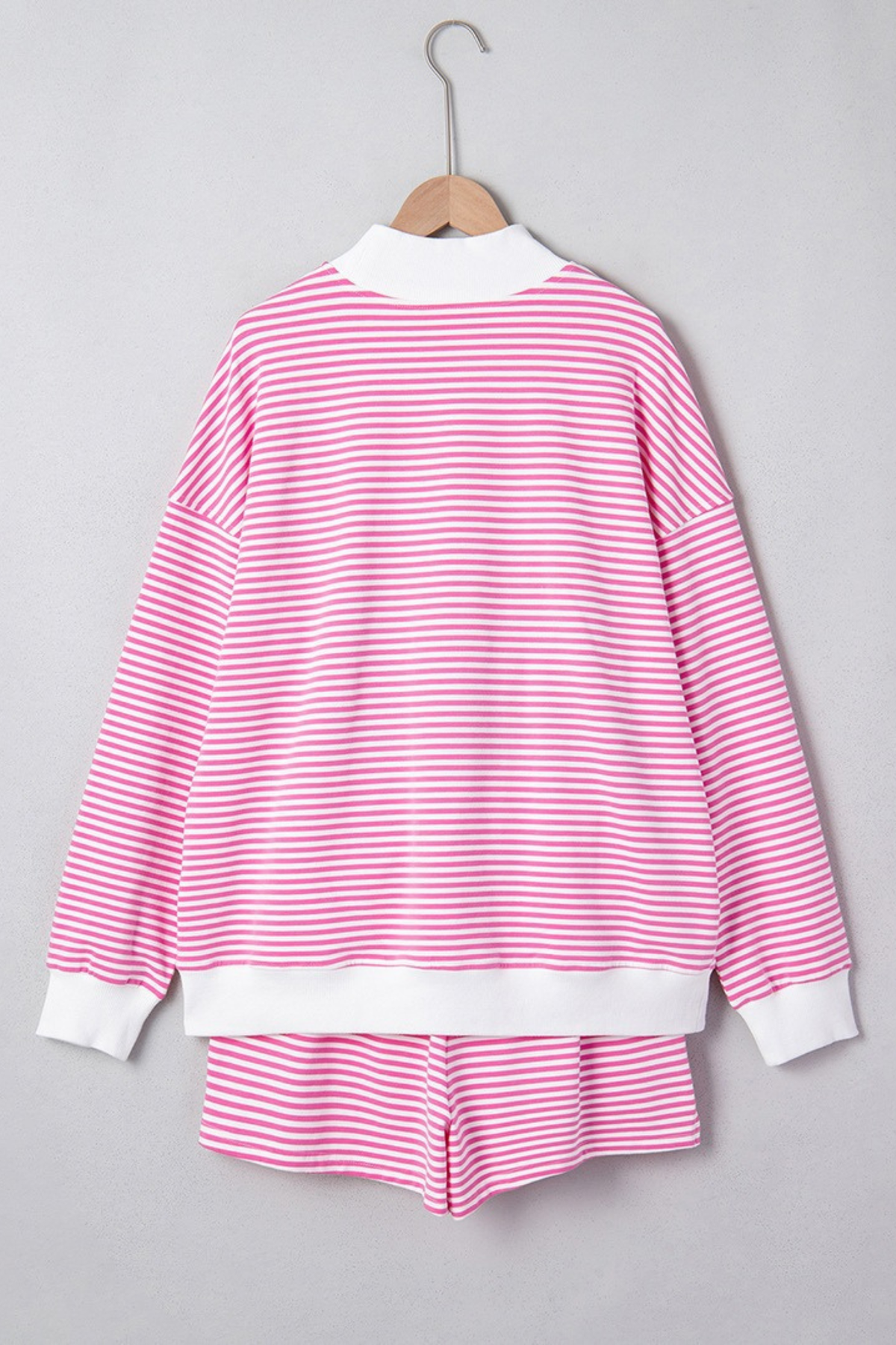 Women's Loungewear Sets:Striped Mock Neck Sweatshirt &Shorts