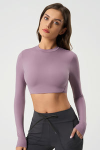 Women Slim-Fit Crop Naked-Feel Long Sleeve Yoga & Running Sportswear Top