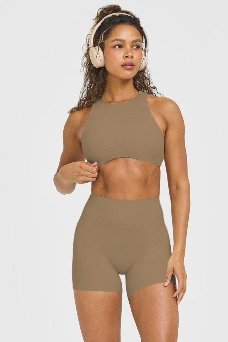 Women's Yoga Sets: Cutout Back Top and High Waist Shorts