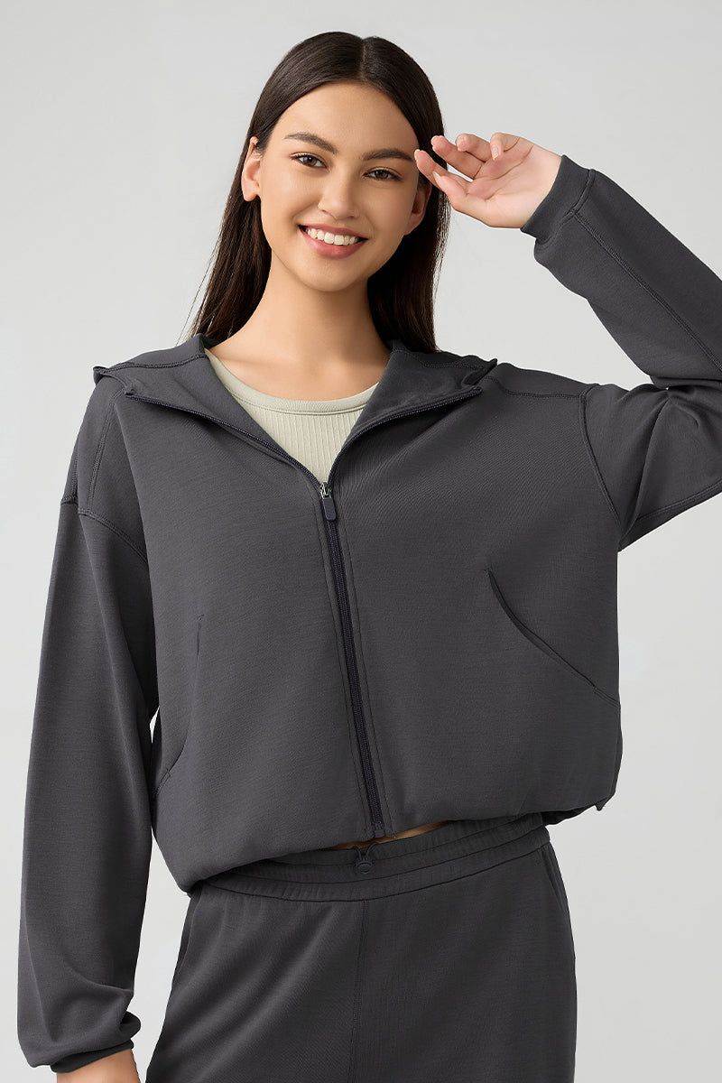 Women'S Loose Hooded Zipper Jacket