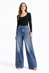Women's High Waist Retro Non-Stretch Baggy Wide Leg Jeans