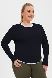 Women’s Plus Size Fake two-piece Color Block Long Sleeve Top