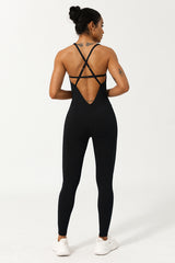 Women Adjustable Shoulder Strap Criss Cross Back Sport Jumpsuit