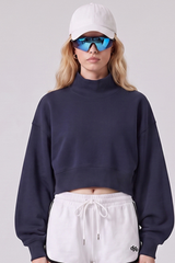 Women's Fall Boutique Style Balloon Sleeves Cropped Mock Neck Sweatshirt