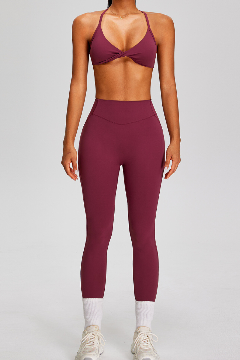 Women's Sport Set:Twist Front Triangle Cup Bra & Leggings