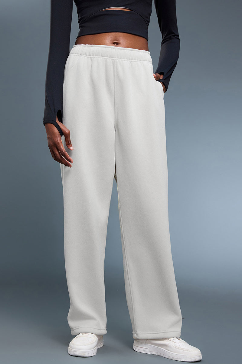 Women Loose Straight Leg Fleece-Lined Drawstring Casual Sport Pants