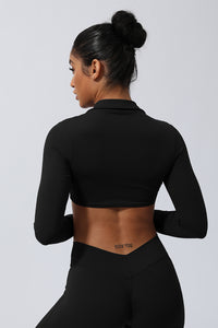 Women Lapel Yoga Sport Long Sleeve Shirts