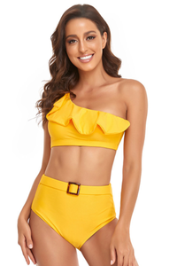 Women's One-Shoulder Flounce Belted Bikini