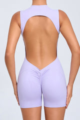 Women Sleeveless Back Hollow Fitness Peach Butt Removable Chest Pad Sports Yoga Bodysuit
