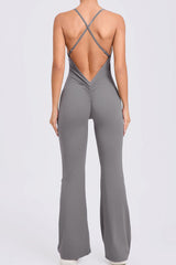 Women Adjustable Straps Flare Hollow Out Hip Lift Yoga Sports Fitness Bodysuit