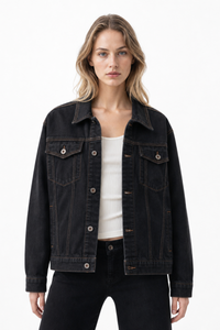 Women's Fall Vintage Classic Raw Black Denim Jacket