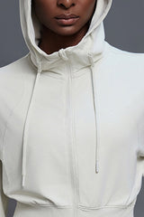 Women Hooded Short Waist-Tie Open-Front Yoga Sportswear Jacket