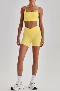 Women's Brushed Cutout Bra & V-Waist No Front Seam Shorts Set