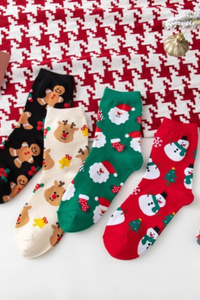 Women Christmas Reindeer Santa Snowman Print Mid Calf Socks