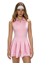 Women's Polo Collar Color Contrast Pleated Tennis Mini Dress
