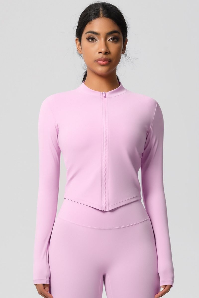 Women's round neck front zipper sports jacket