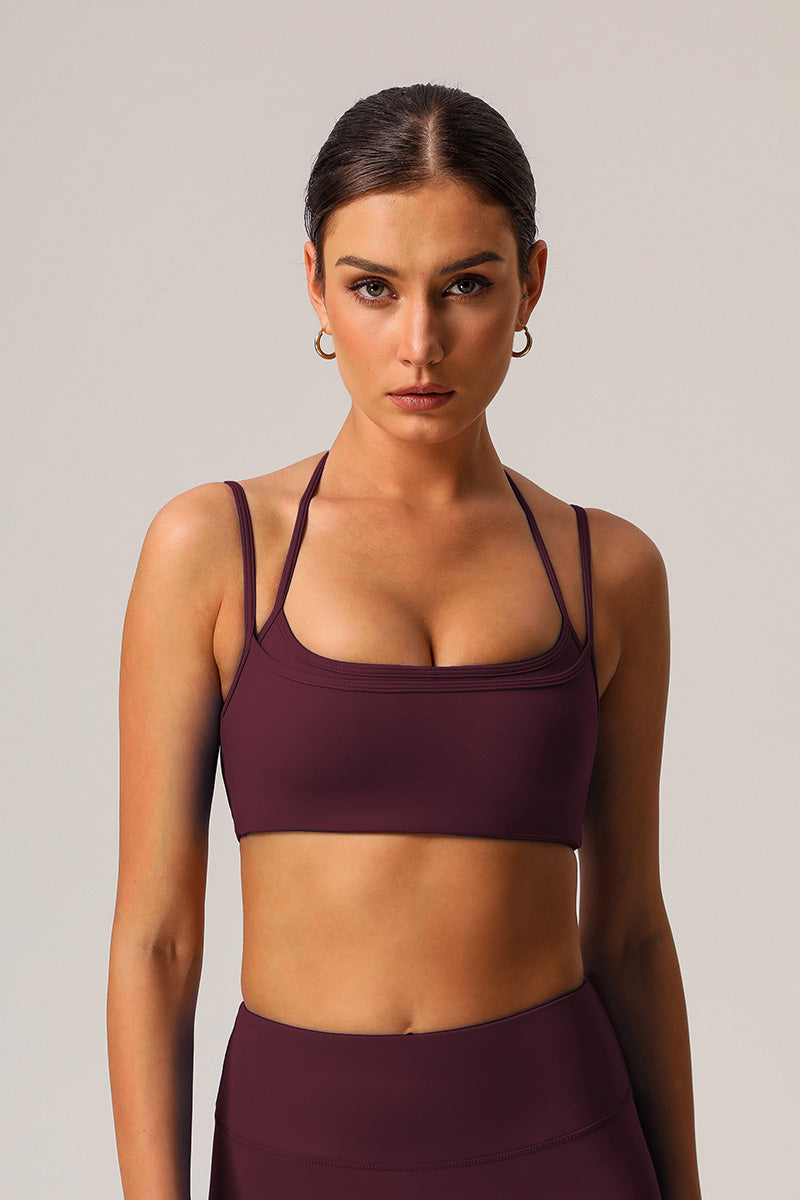 Women High Elastic Thin Strap Halter Neck Fitness Running Sports Bra