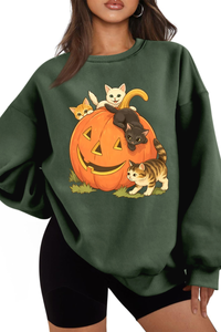 Women's Fall Halloween Cat Pumpkin Graphic Casual Sweatshirt