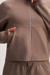 Women Stand Collar Slim-Fit Multi-Pocket Sporty Casual Jacket