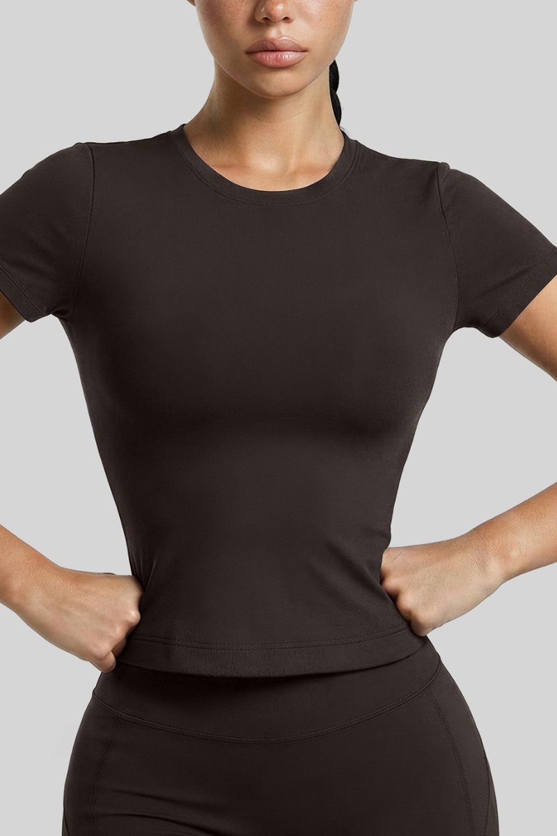 Women's Crew Neck Cropped Sports Short Sleeve T‑Shirt