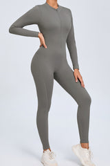 Women Zipper Long Sleeve Long Pants Nude Outfit Fitness Sports Tight Yoga Jumpsuit