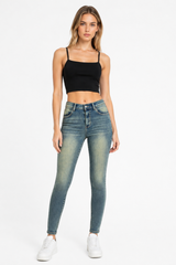 Women's Vintage Wash Stretch High Waist Skinny Jeans