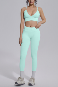 Women's Seamless Triangle Cup Bra&No Front Seam Legings Set