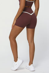 Colorblocked Crossover V-Waist Skinny Athletic Shorts